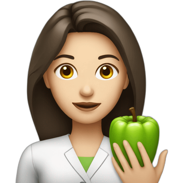 brunette female nutritionist with food emoji