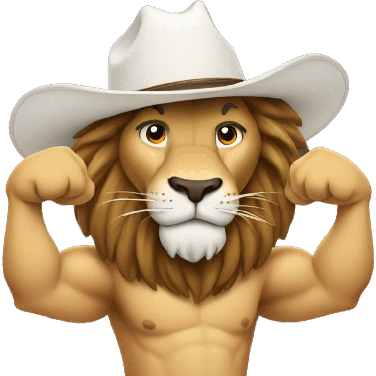 lion flexing bicep with a white cowboy hat emoji