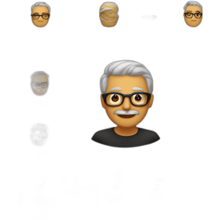 Hombre de 50 años, cabello corto, nariz mediana, lentes grandes de pasta negra, camisa cuello de tortuga emoji