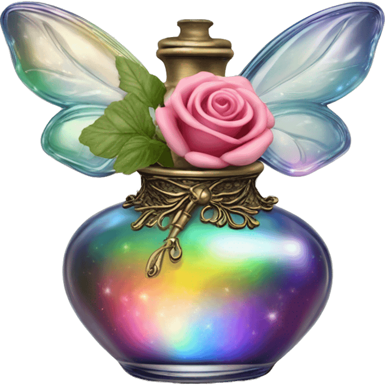 Rainbow magic fairy sparkling old Antique oil perfume bottle with herbal and rose flowers emoji