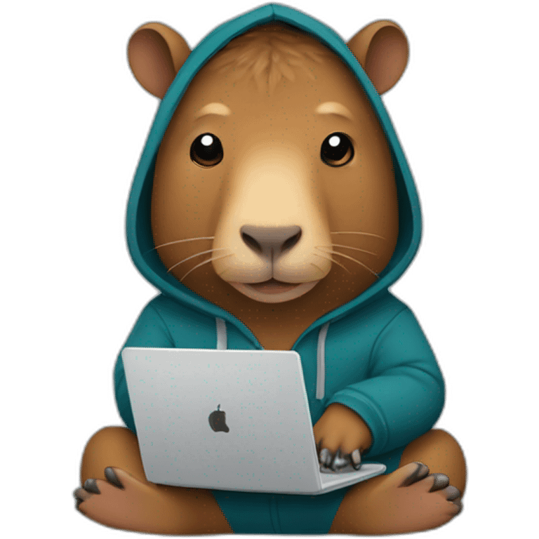 emoji capibara in hoodie with laptop emoji