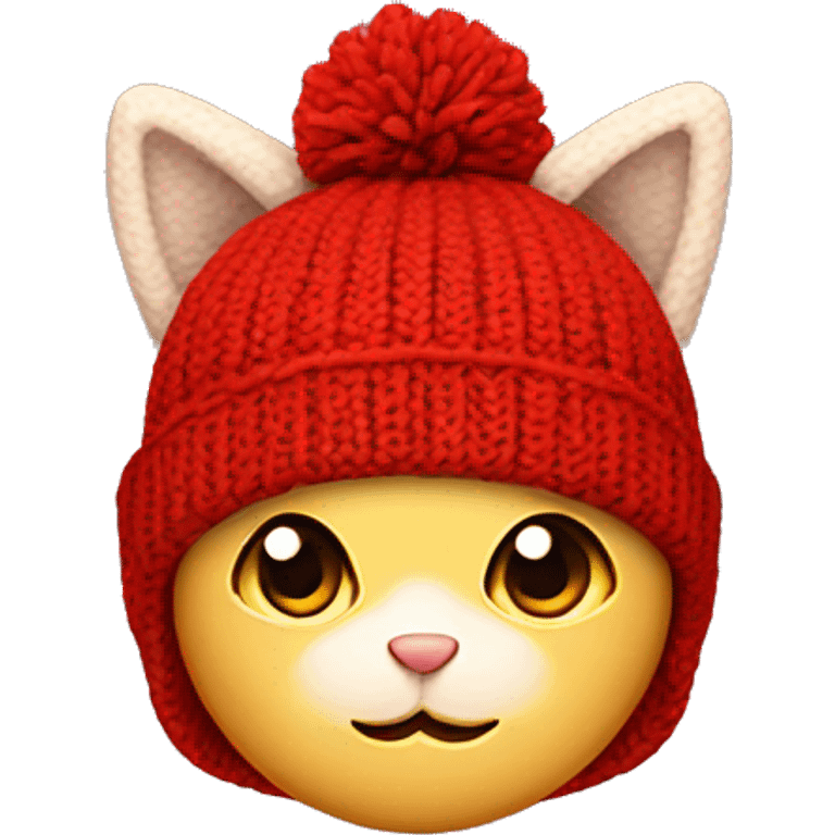 Red knit hat with knit kitty ears  emoji