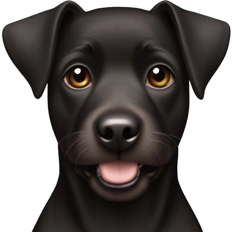 A black Patterdale Terrier dog with a white patch on its chest and brown eyes.  emoji