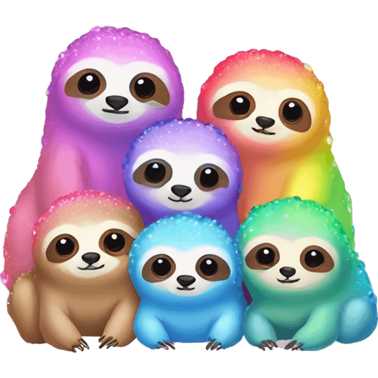 Kawaii rainbow pastel bedazzled family of sloths emoji