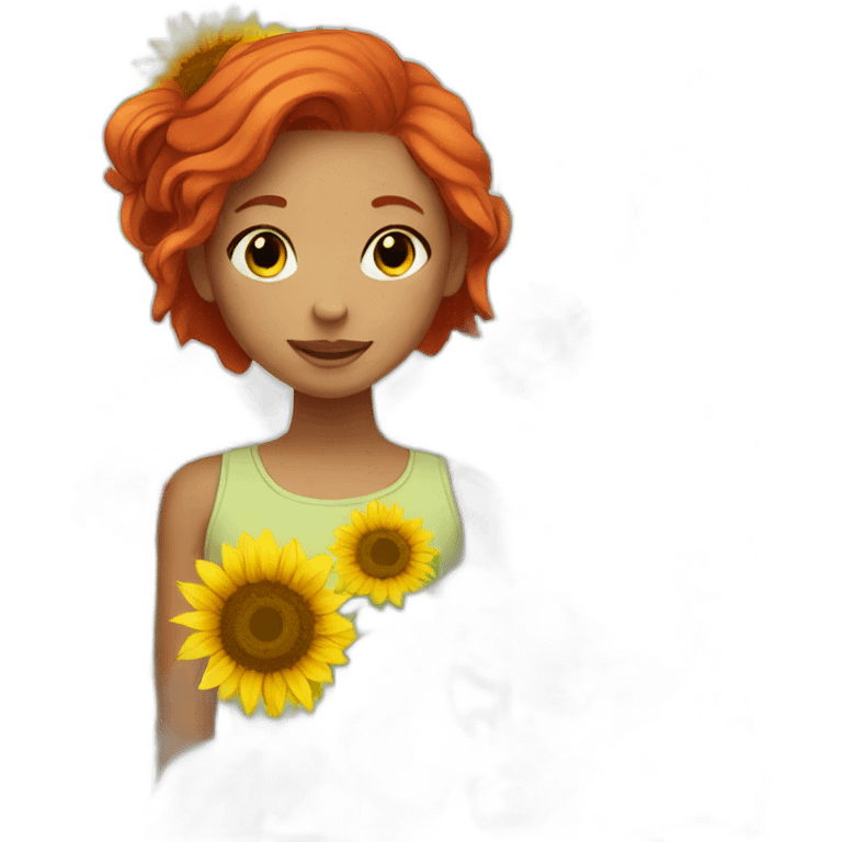 red-haired girl with a sunflowers emoji