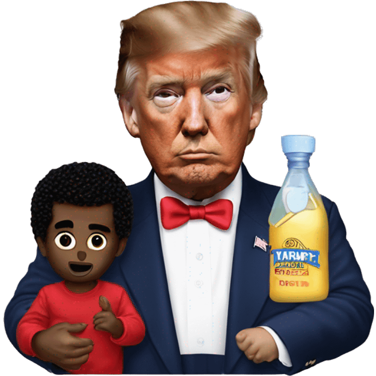 P diddy holding baby oil and trump next to him with exaggerated hair of him emoji