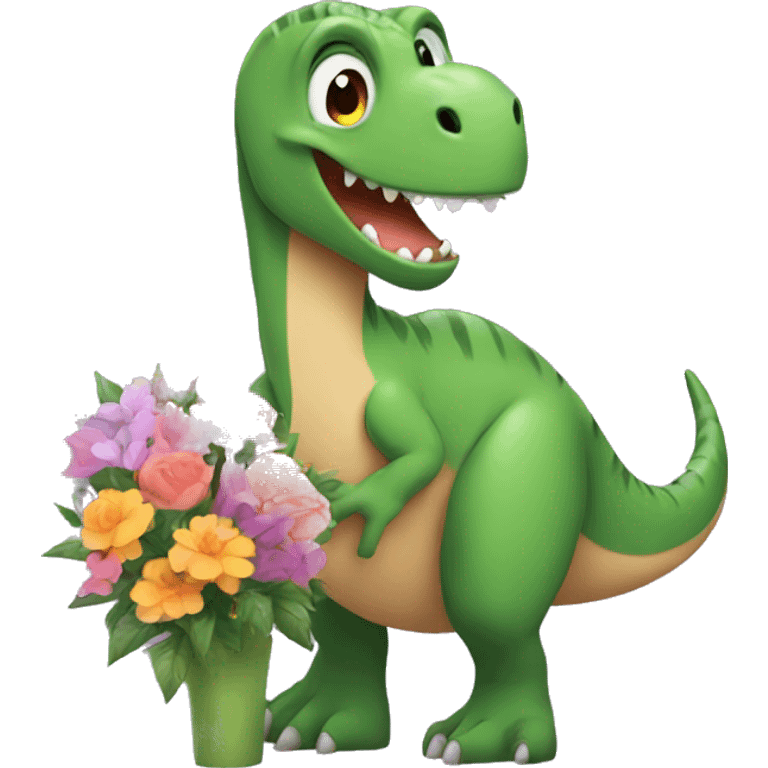 dinosaur holding flowers emoji