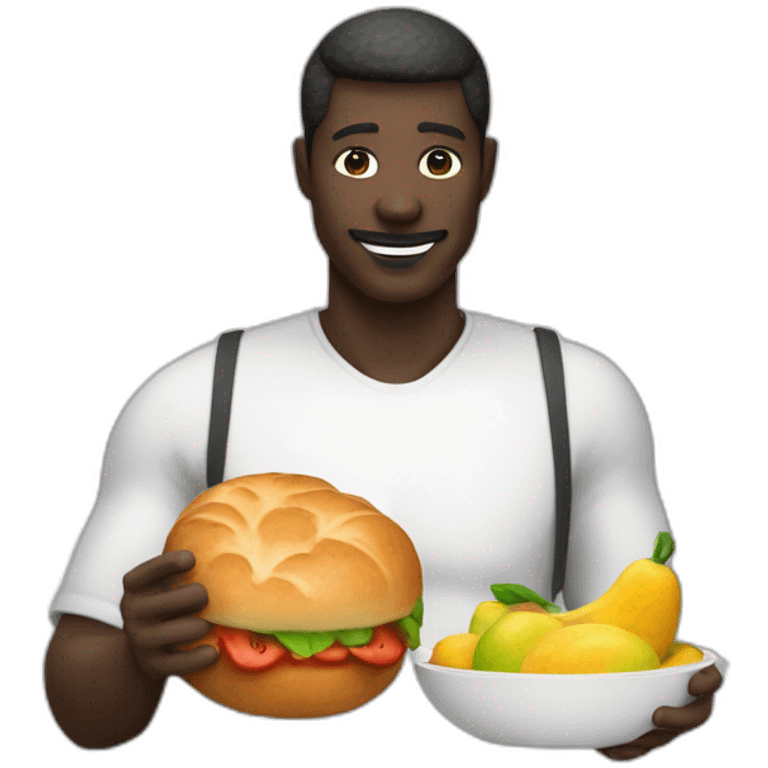 Homme noir qui mange une pastèque dans seau blanc emoji