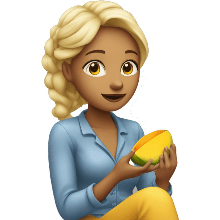 Woman eating mango emoji