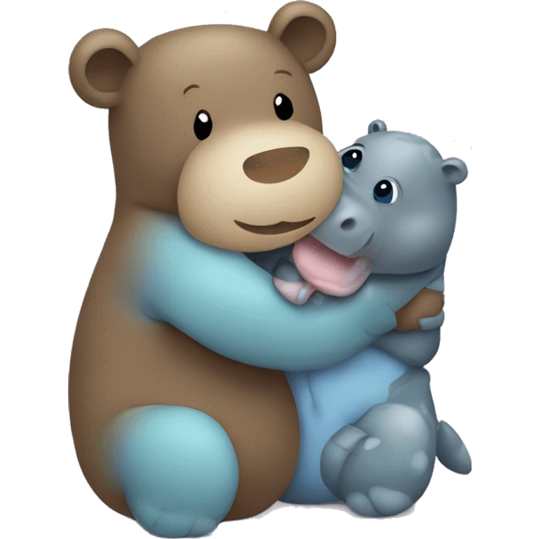 teddy bear hugging a baby hippo emoji