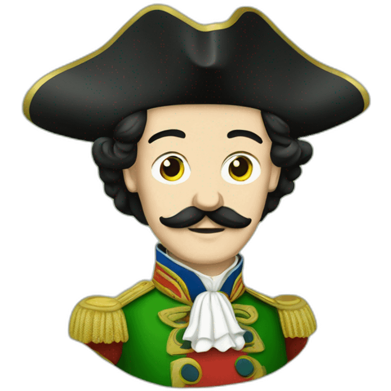 Peter The Great, black hair and moustache, green and red imerial costume emoji