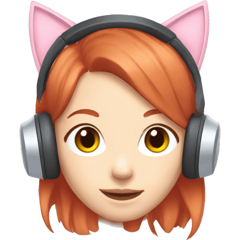 redhead girl with pastel pink gaming headset that has cat ears  emoji