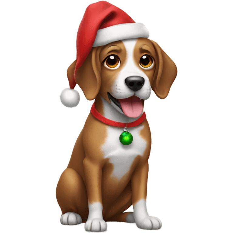 Dog wearing Christmas hat emoji