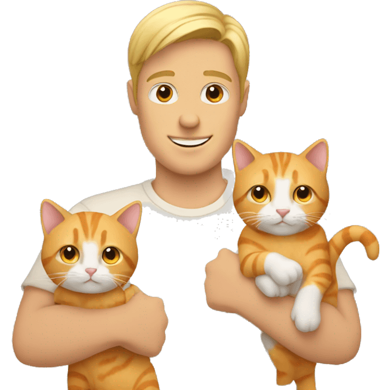 Blonde man holding one beige cat and one orange cat emoji