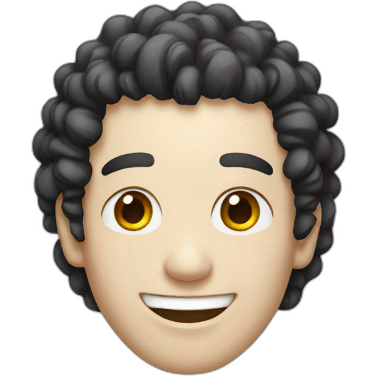 white happy face with curly black hair man emoji