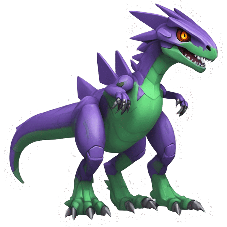  Cool Edgy Purple Green Digimon-Fakemon-Guilmon-Velociraptor-Dragon-Mecha full body emoji