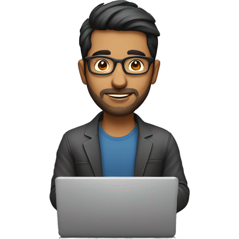 indian guy with a rounded glasses and Light stubble or a short beard working on a laptop emoji