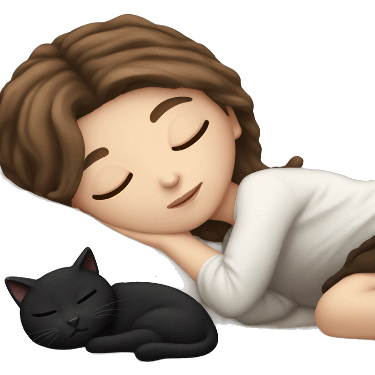 White girl brown hair sleeping with black kitty emoji