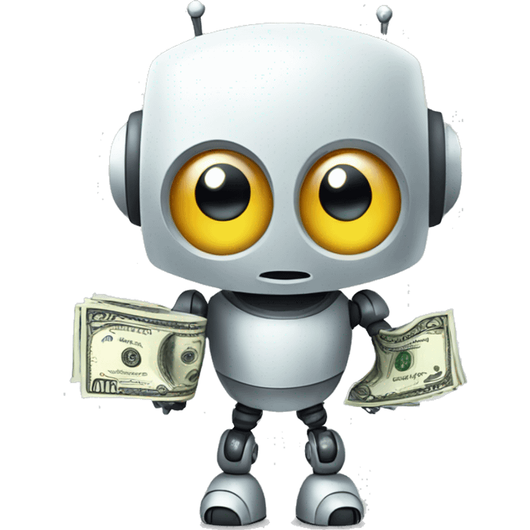 cute robot with big eyes holding money emoji