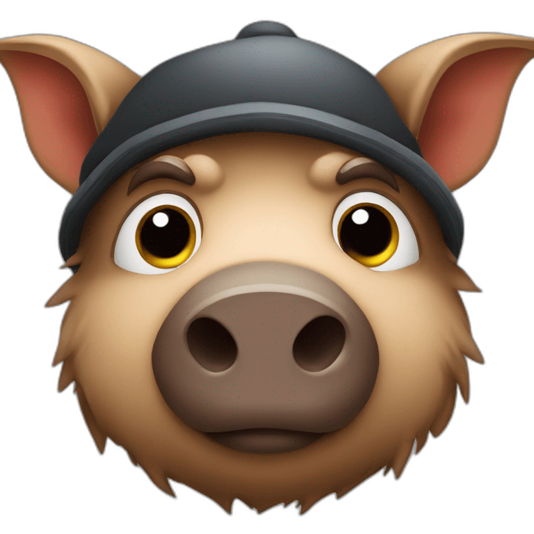 Full face sad boar with stubble in a black winter hat emoji