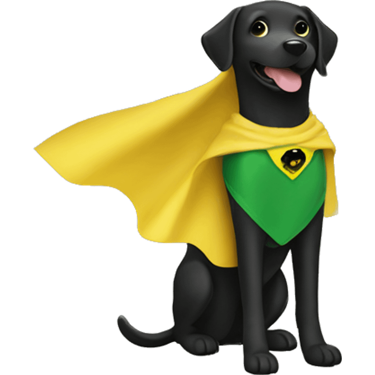 happy black lab with green yellow superhero cape emoji