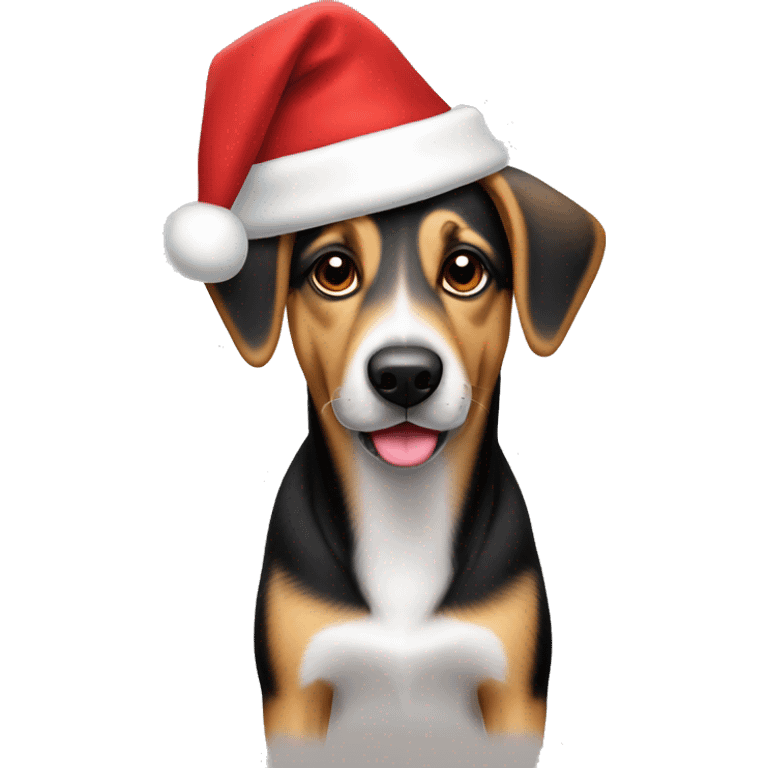 German Shepard beagle mix dog in Santa hat emoji