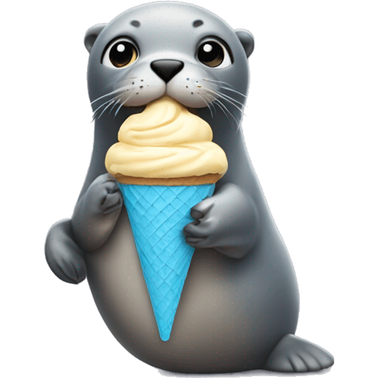 A seal holding a ice cream cone emoji