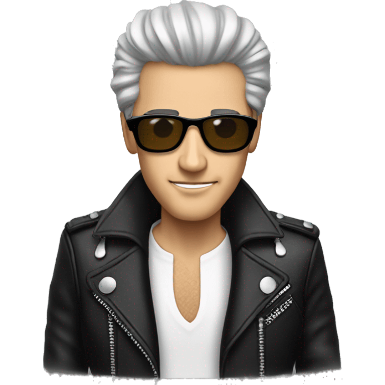 Long thin man with elvis hairdo, glasses and black leather jacket  emoji