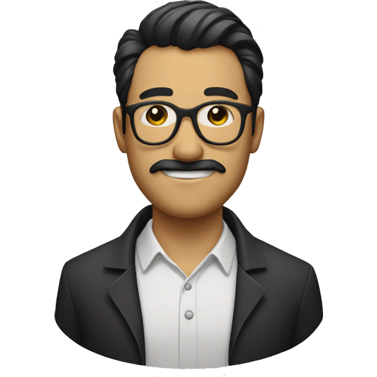 a man with a ponytail, round glasses and thin moustache emoji