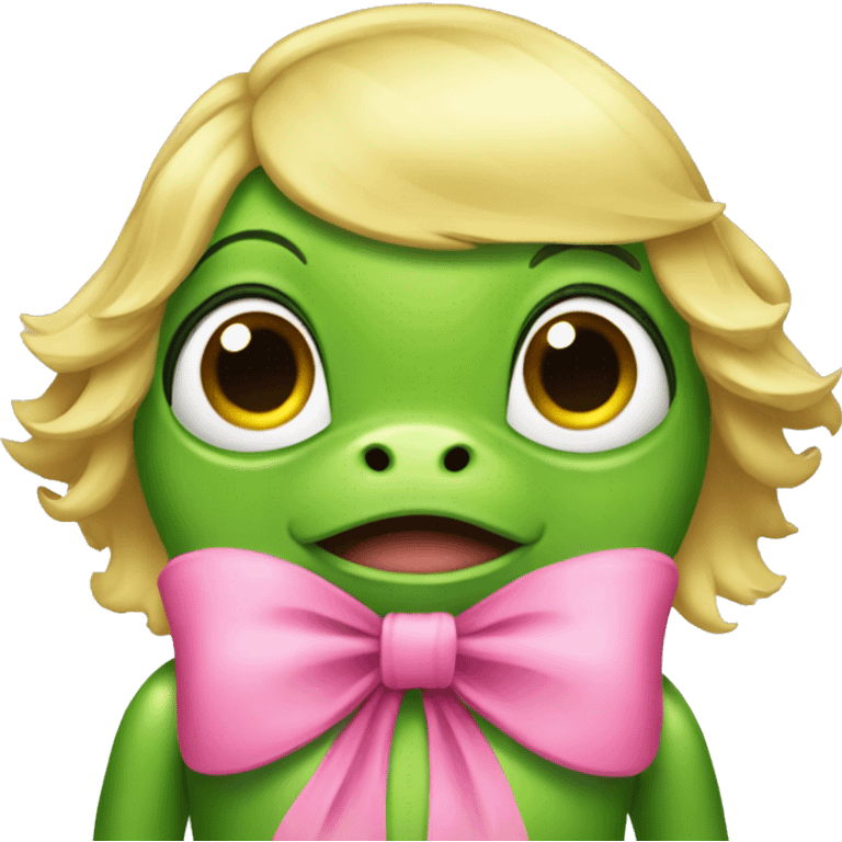 Frog with blonde hair and a pink bow emoji