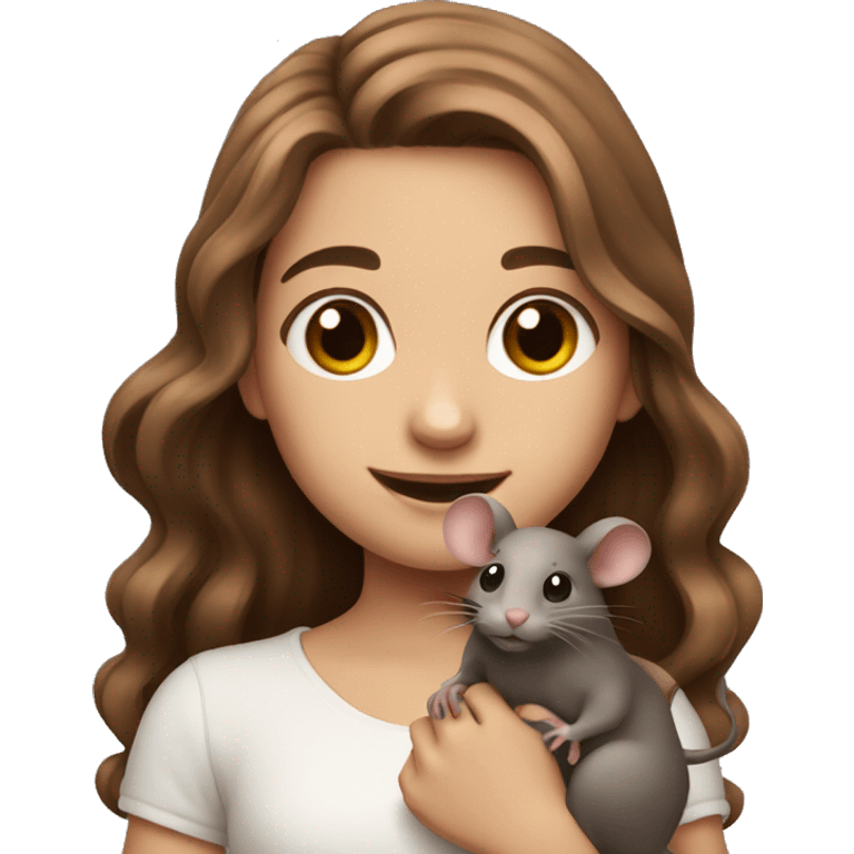 cute girl with long wavy brown hair holding rats emoji