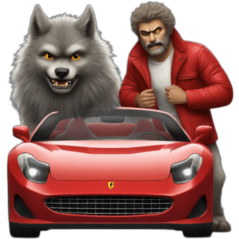 wolfman standing against ferrari car emoji