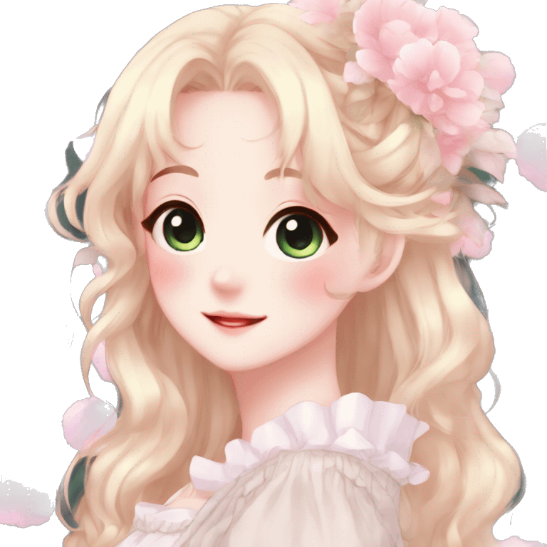 Gorgeous anime style lady with blushing face cottagecore fairycore  Kawaii anime colorful pearly romantic simplistic aesthetic trending stylea emoji