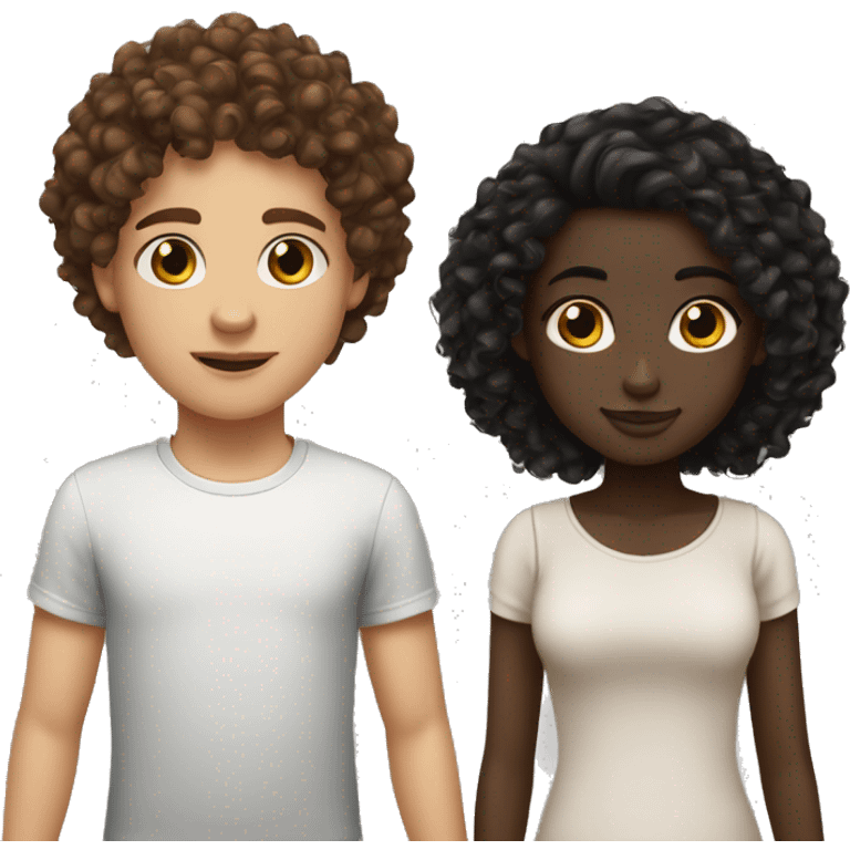 girl emoji light skin with curly brown hair and a boy emoji dark skin with curly hair black hair brown eyes emoji