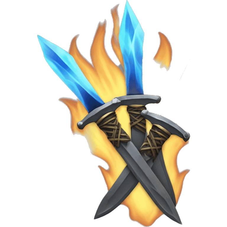 Two Daggers crossed with blue flames behind emoji