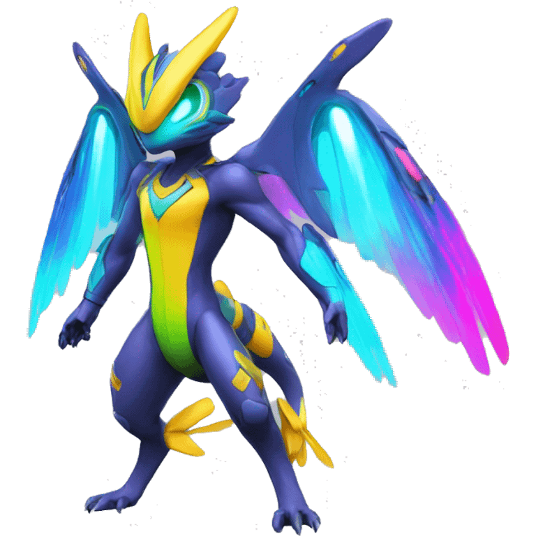 Colorful Neon Colors Vibrant Colors Flying Futuristic Fakémon-Legendary-Pokémon-Creature Full Body emoji