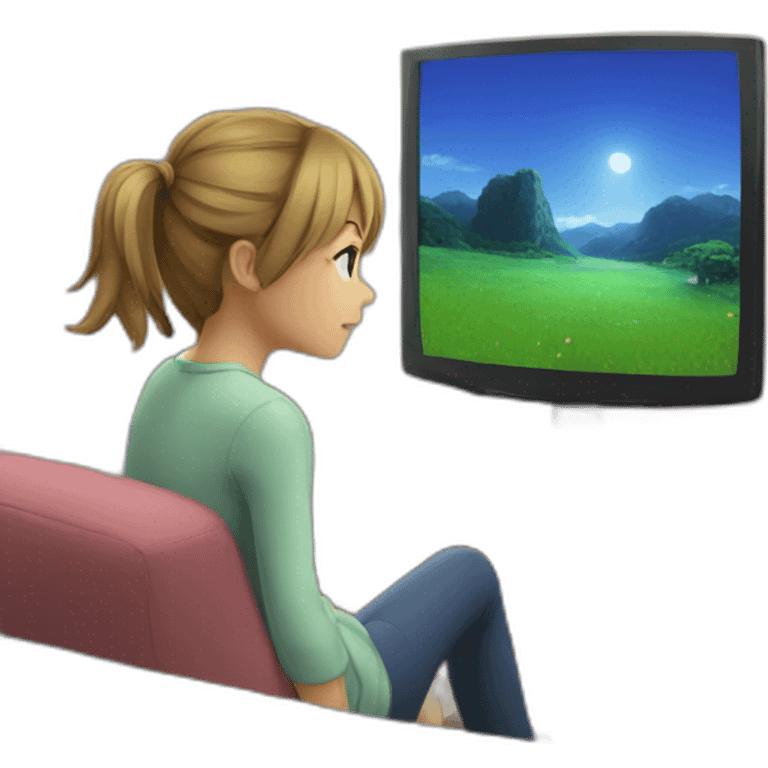 girl watching Anime on tv emoji