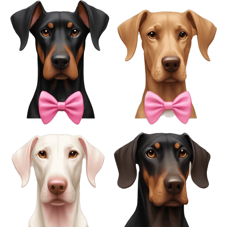 doberman-with-a-pink-bow-tie,-next-to-an-albino-doberman-and-a-light-brown-doberman emoji