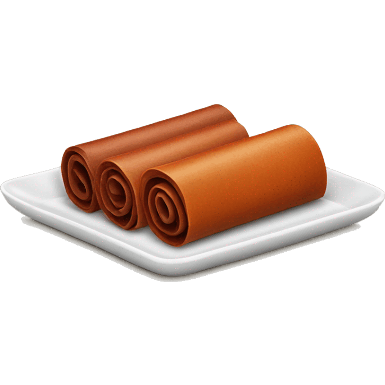 A plate with fruit leather rolls emoji