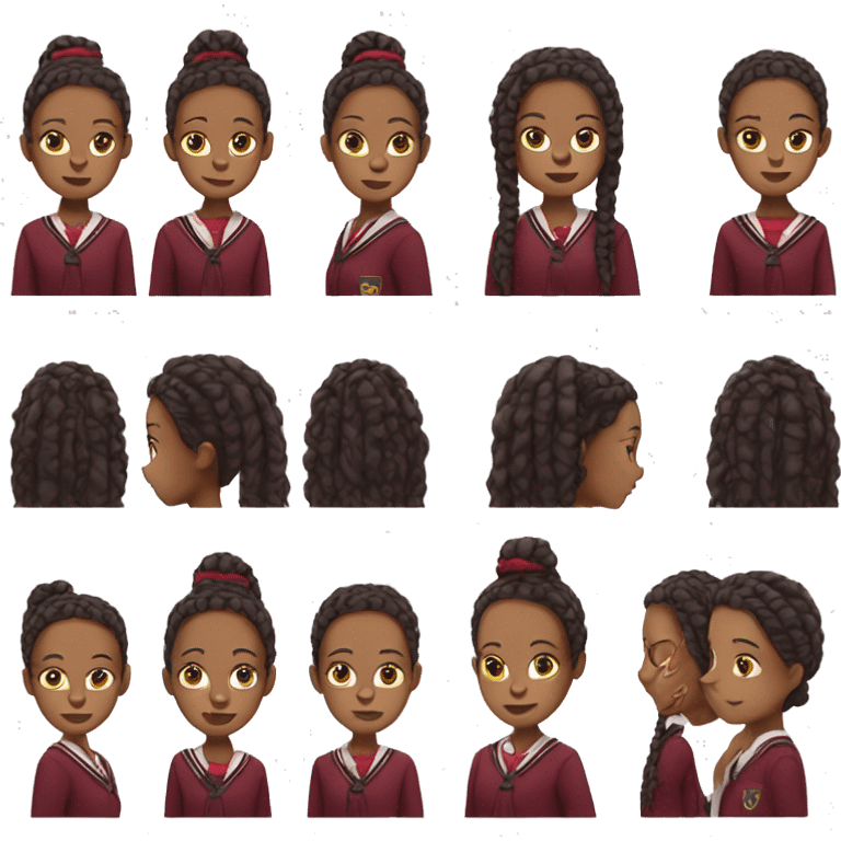 black girl in a burgundy school uniform with red and black braids emoji