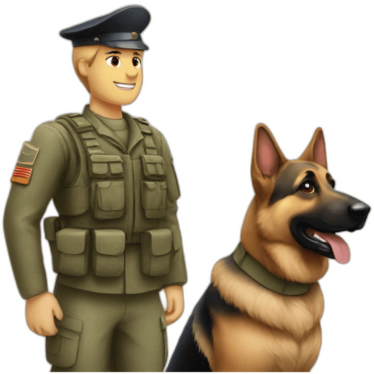 German shepherd with soldier emoji