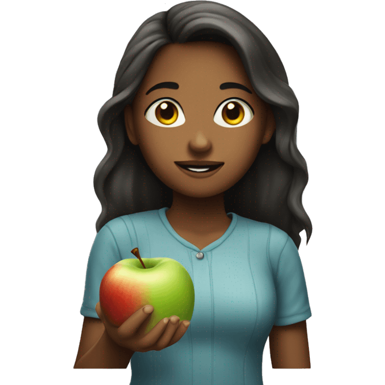 A girl with an apple emoji