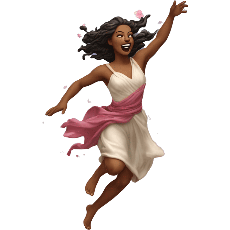 Beltane cherry blossom Pagan goddess sprinting, with a large stride and arms outstretched emoji