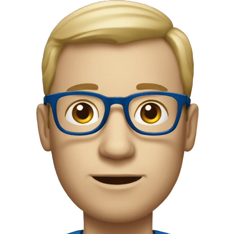 white man with glasses , no hairs who work in ikea  with blue top emoji