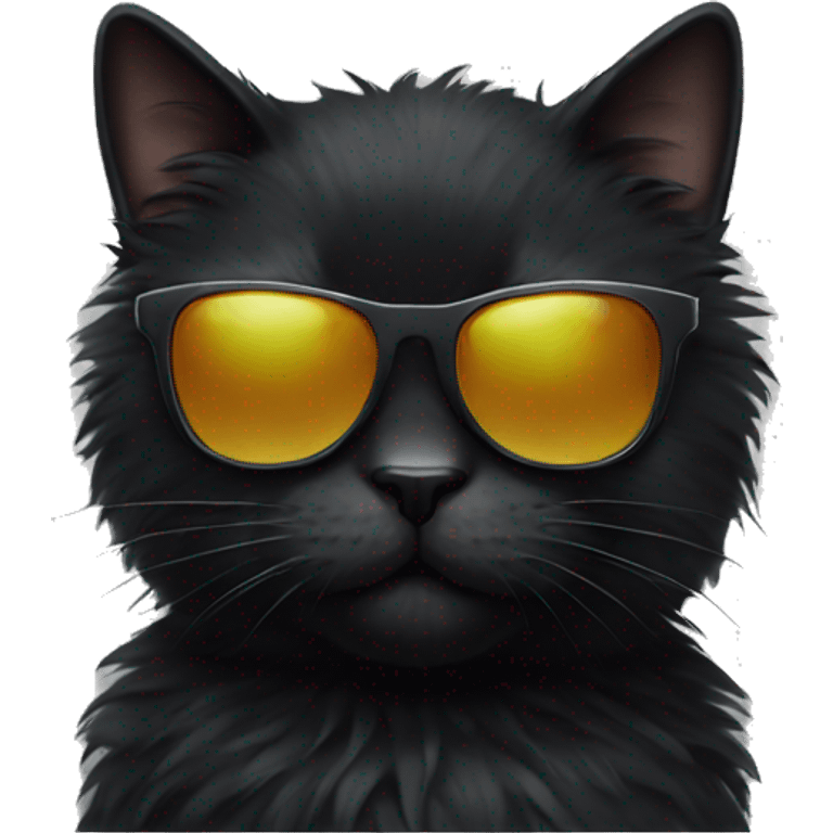 Fluffy black Cat with sunglasses emoji