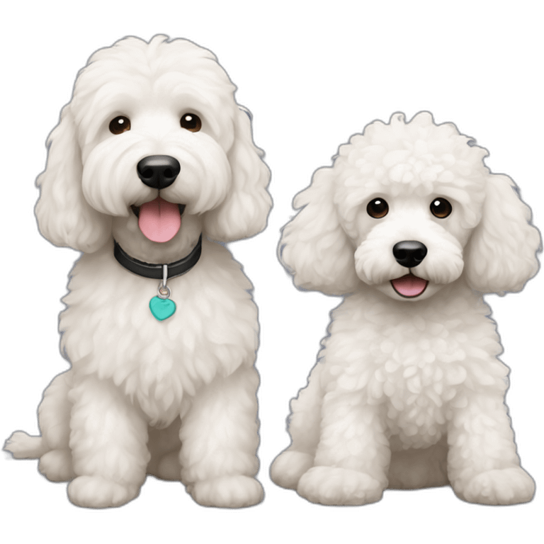 Black mini goldendoodle and white poodle best friends emoji