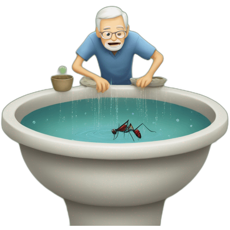 old man breeding mosquitoes in bird bath emoji