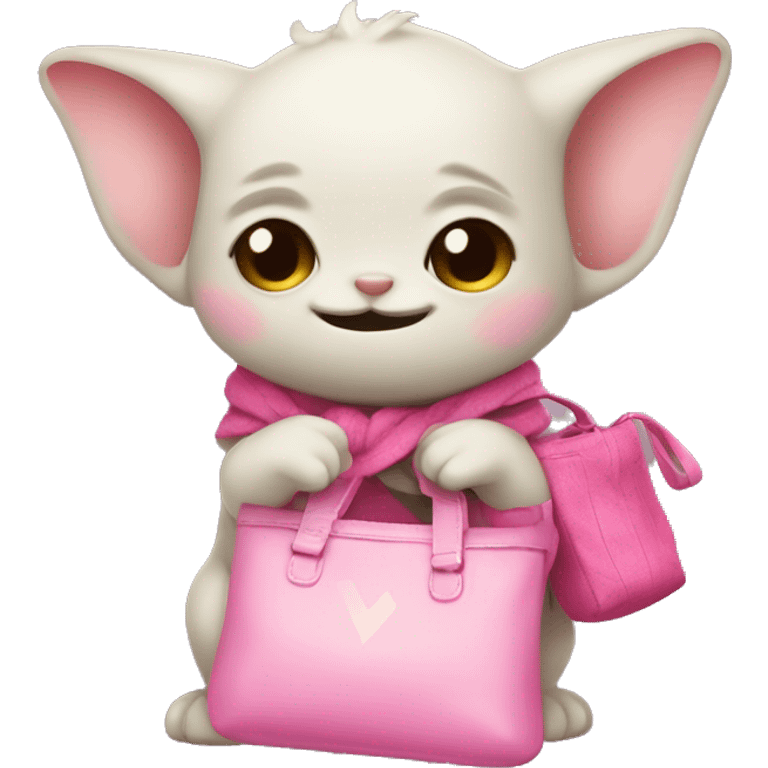 grogu with pink ribon and a pink cute bag in his hand emoji