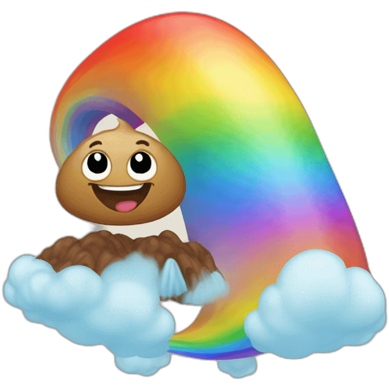 Poo flying on a Rainbow emoji