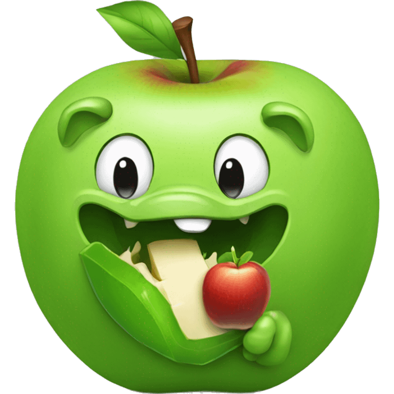 Green dog eating a ios apple emoji